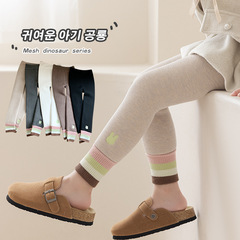 Girls' leggings plus velvet autumn and winter lamb velvet children's baby bottoming thickened all-in-one velvet girl's nine-point pants bear