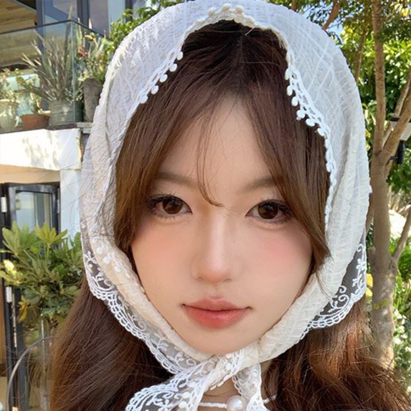法式頭巾夏女田園三角巾綁頭蕾絲可綁發頭巾ins高級感三角形頭飾