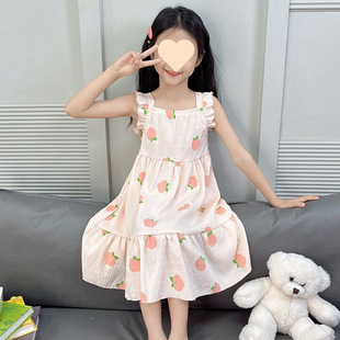Children's Skirt Summer Thin Vest Suspender Dress New Style Girls Girls Style Nightgown Loose Home Clothes