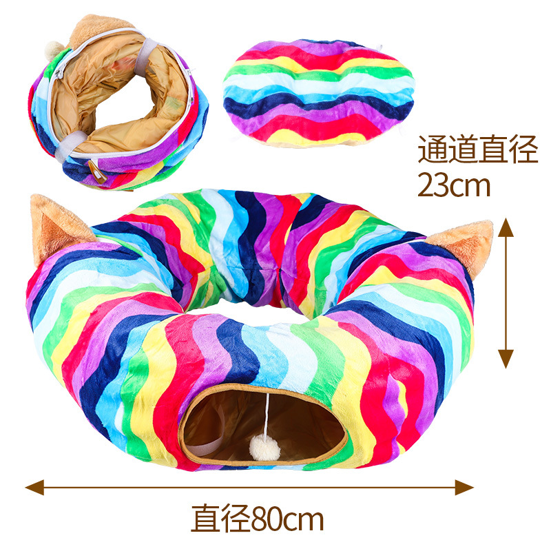 Amazon explosiva túnel para gatos plegable multifuncional arco iris oreja túnel cambiable franela canal para gatos suministros para mascotas