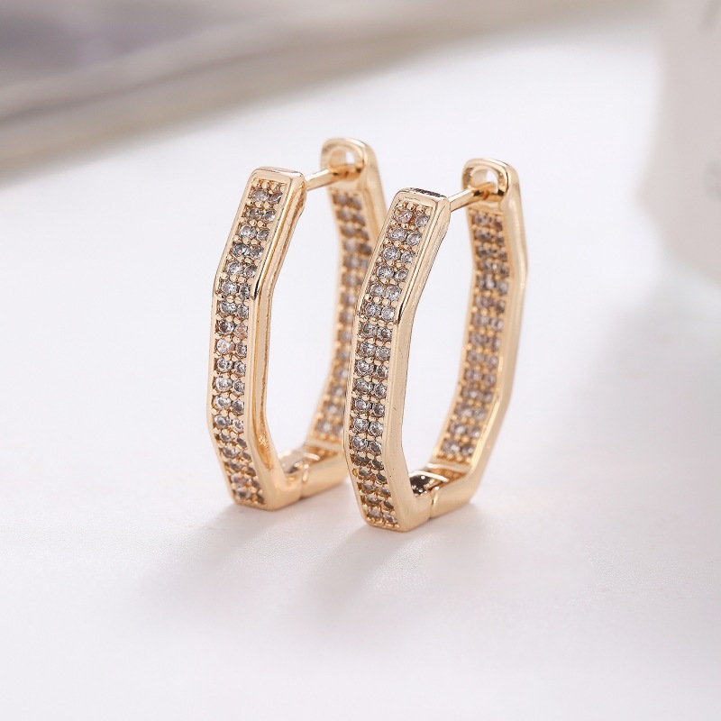La moda europea y americana de lujo ligero cobre con incrustaciones de circón pendientes geométricos retro cuadrilátero INS nicho todo-fósforo de la joyería del oído