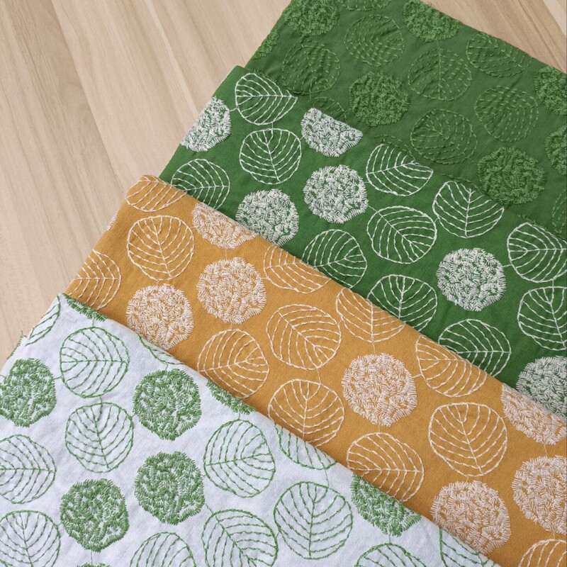 Cross-border leaves embroidery cotton and linen cloth tablecloth handmade clothes sofa clothing linen one meter price