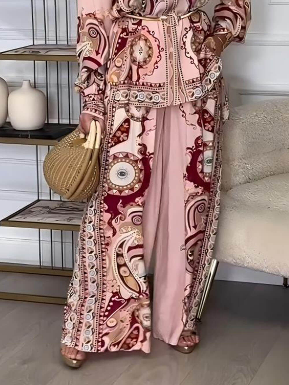 Printing Pattern Spring, Autumn Season Holiday Daily Selfie Women's Casual Elegant Streetwear Printing Polyester Pant Co-ord Set Pants Sets