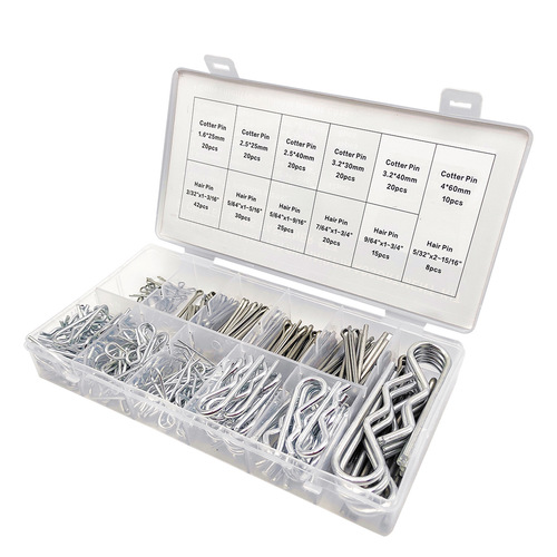 Cross-border 250pcs cotter pin R type pin combination set galvanized steel hook hairpin fastener set