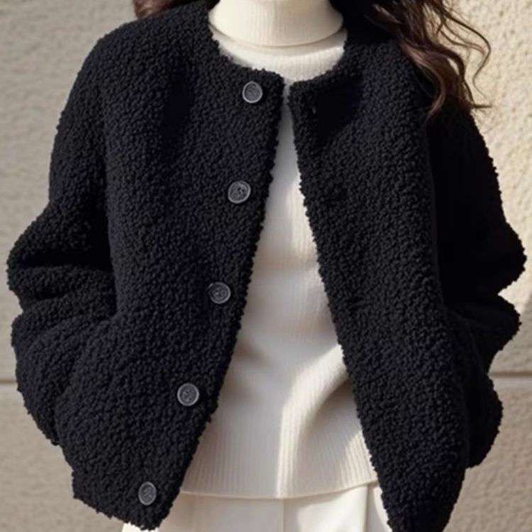 Lamb Wool New Short Outwear Women's Autumn and Winter New Fashion Warm Casual Black Particle Velvet Outer Wear