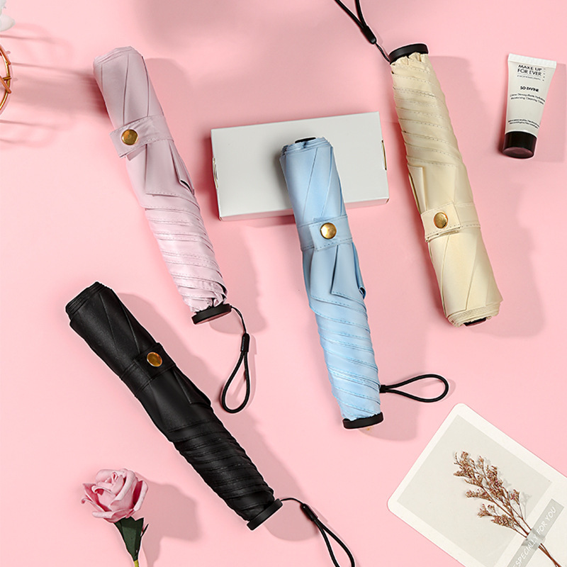Women's Gift Umbrella Custom Black Glue Anti-UV Three-fold Pencil Umbrella Feather Umbrella Sunny and Rainy Dual-purpose Ultra-light Sun Umbrella