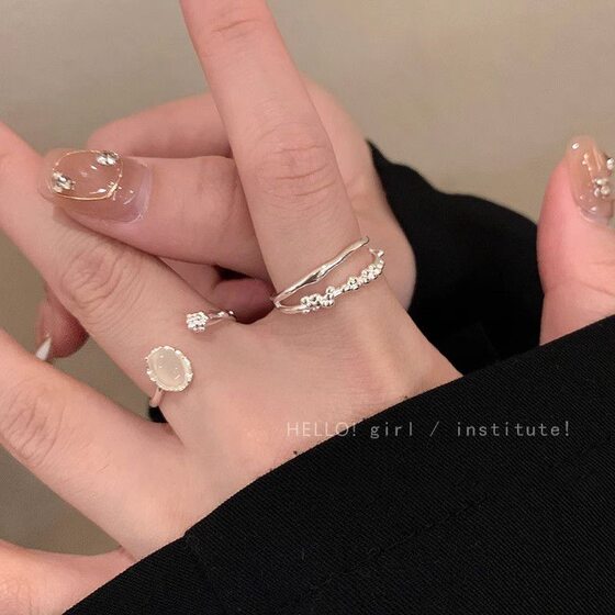 Gentle Style Moonstone Opening Ring Female Niche Design Adjustable Diet Finger Ring High Sense Fashion Personalized Ring