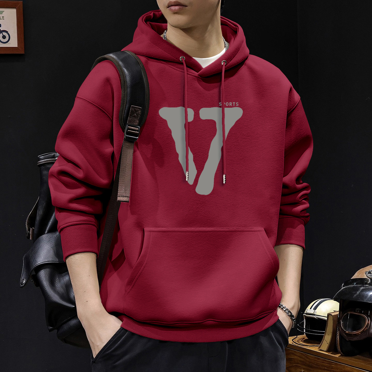 Camisa con capuz rojo vino regular - 1618