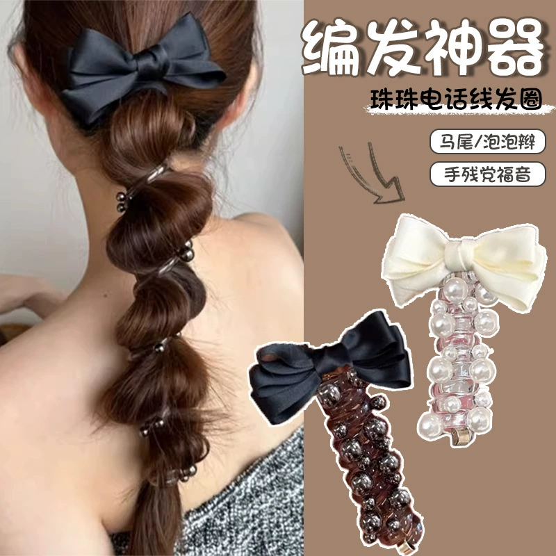 Модный телефонная жемчужина с бантом, изысканная Ponytail, зажим для волос, аксессуар для волос, Южная Корея