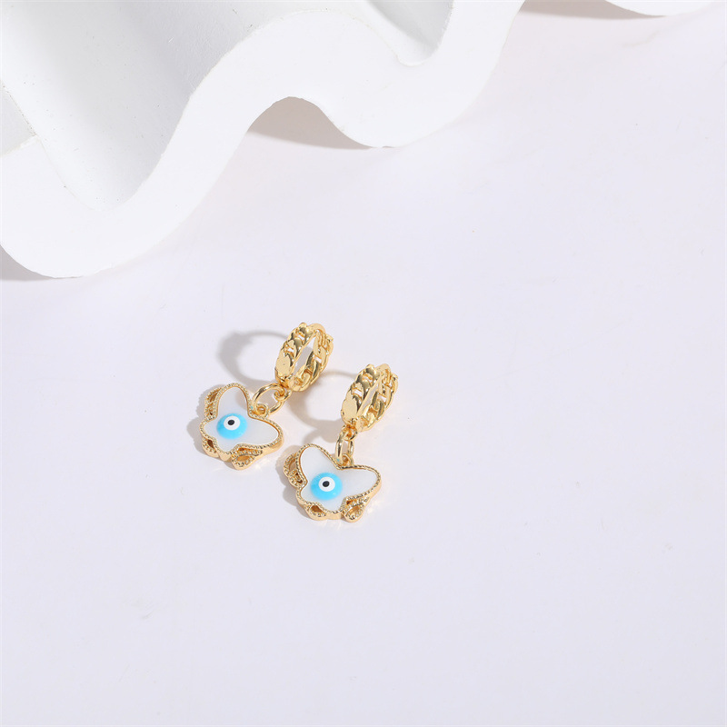 Fashion Butterfly Copper Plating Inlay Shell Drop Earrings 1 Pair