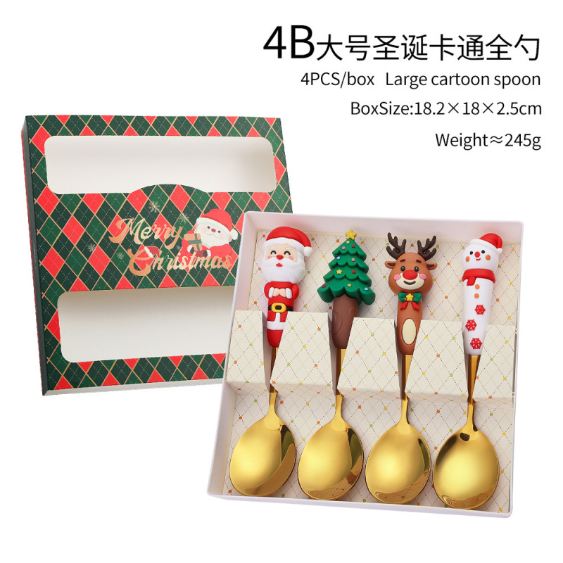 跨境圣诞勺子餐具套装 可爱卡通圣诞公仔老人圣诞树创意勺叉礼盒|undefined