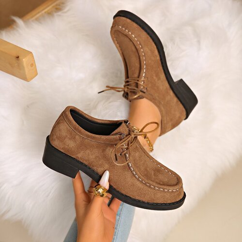 Women's Platform Round-Toe Lace-Up Loafers, 2025 Autumn New Arrival, European and American Style, Plus Size, Casual Shoes—In Stock, Wholesale