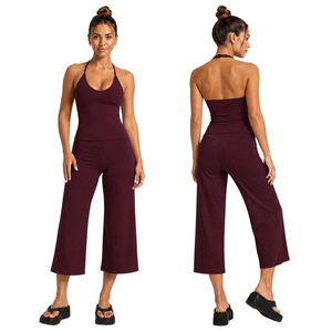 AYM038631 Yoga Set with Crisscross Back Tank and High-Waist Wide-Leg 7/8 Pants Aoyema wholesale