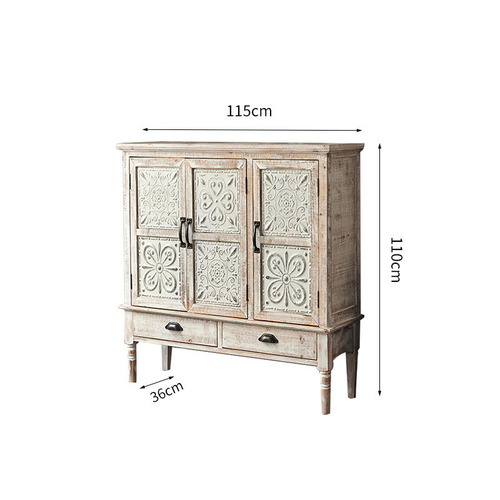 Solid Wood Entryway Cabinet, American Retro Living Room Storage Cabinet, Distressed Carved Home Decor, Loft Industrial Style Storage Cabinet