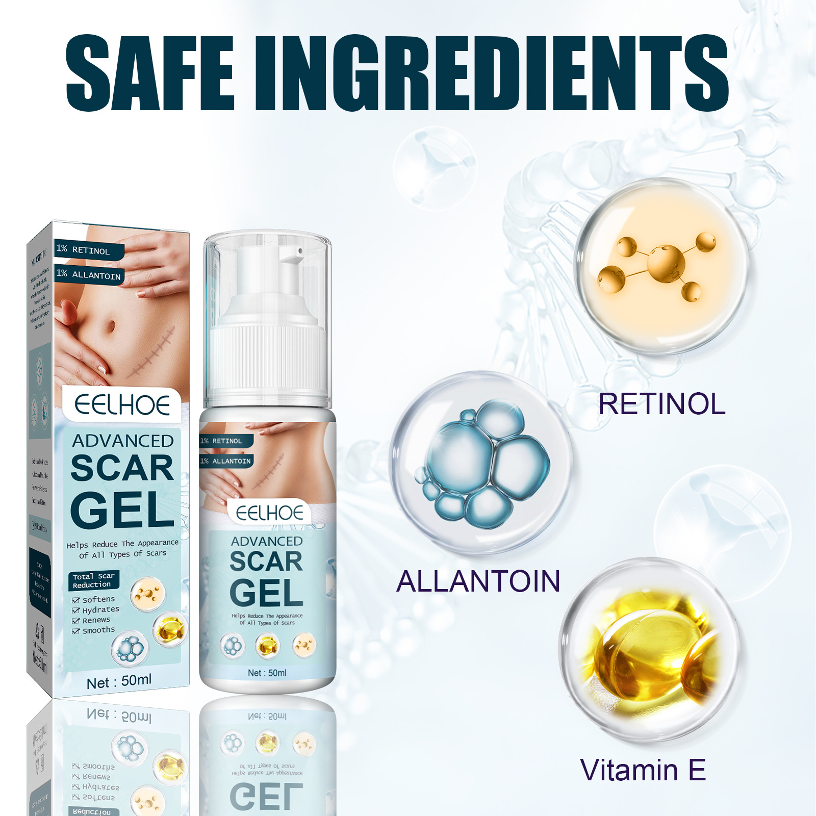 EELHOE littekenverlichtende gel, chirurgische littekenhuidhyperplasie, branden, verzorgen, gladmaken en repareren van littekens, (pak van 3)_voghion.com