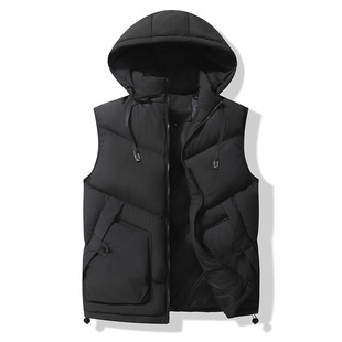 2024 Men's Winter Stand Collar Trendy Vest Solid Color Thickened Jacket Warm Sleeveless Cotton Coat