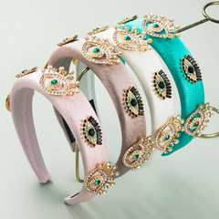 和鳴發箍復古緞面布藝鑲鑽惡魔之眼睛頭箍女氣質海綿高顱頂髮飾女