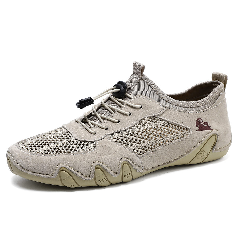 Giày lười nam da thật phối lưới thoáng khí, đế cao su, form cỡ lớn — G8066 màu kaki, G8066 màu xám, G8066 màu đen, Z8066 màu kaki