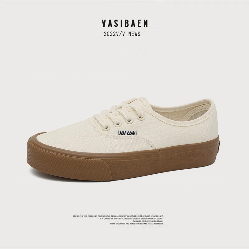Vasibaen Jaben Canvas Shoes for Women Ins Classic Street Style Retro Cream Versatile Simple Sneakers
