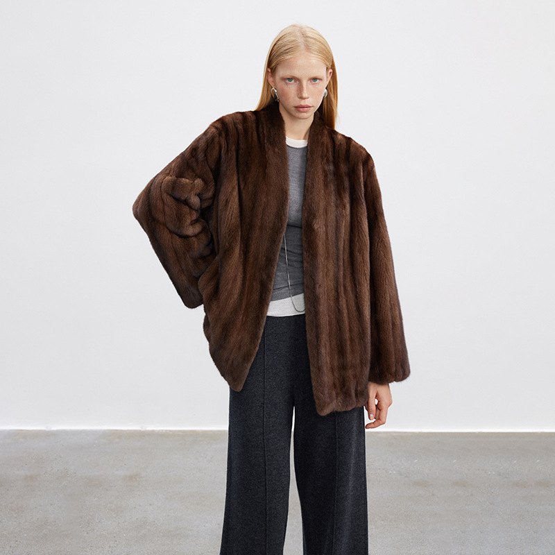 AUS 轻熟辣妹 极简进口紫标小母貂整貂水貂全抽皮草外套女中长款