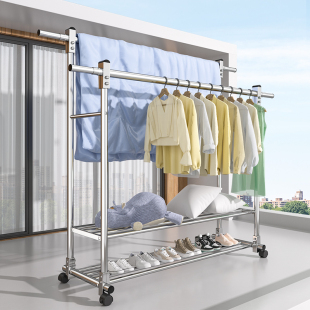 Stainless Steel Double Rod Drying Rack Floor-Standing Folding Household Balcony Drying Rack Retractable Outdoor Drying Rack