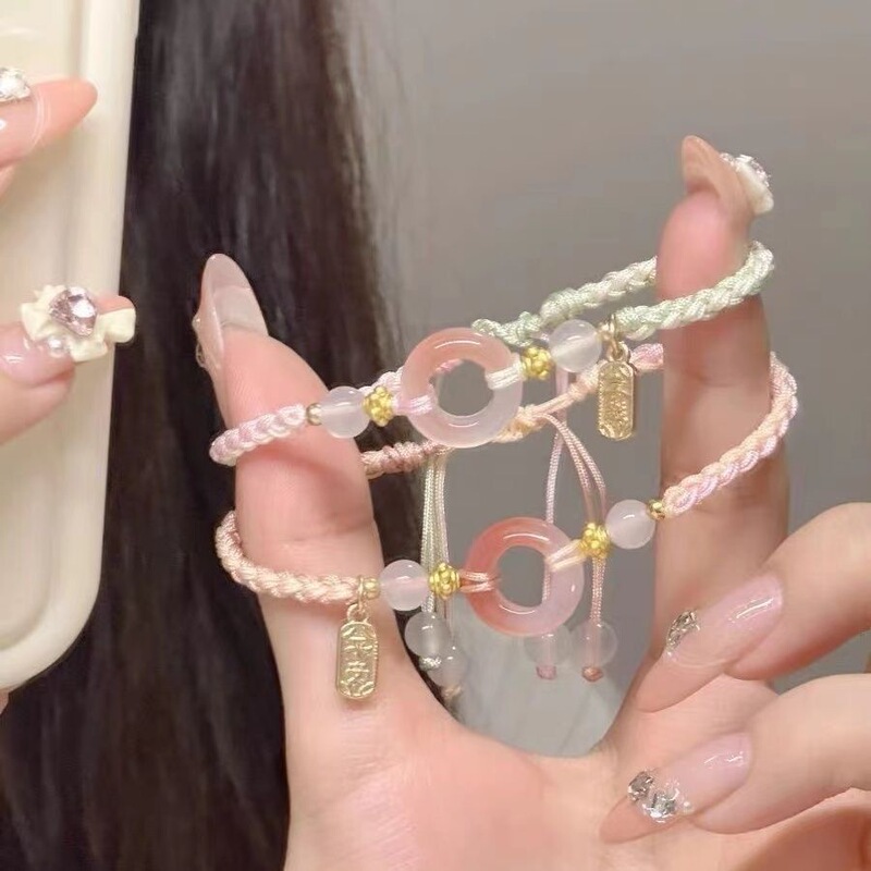 Pink Girl Peach Death Color Matching Couple Peace Bracelet Joy Hand Rope Handmade High Color Value Rope Jewelry
