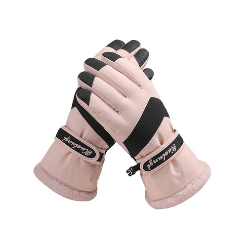 Autumn and winter outdoor warm ski gloves for girls to ride and ride electric bikes in winter with touch screen anti-slip, windproof and water-repellent