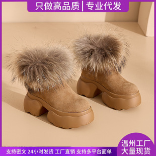 Raccoon wool thick-soled snow boots women's winter shoes 2024 winter new thick fleece-lined cotton boots warm boots