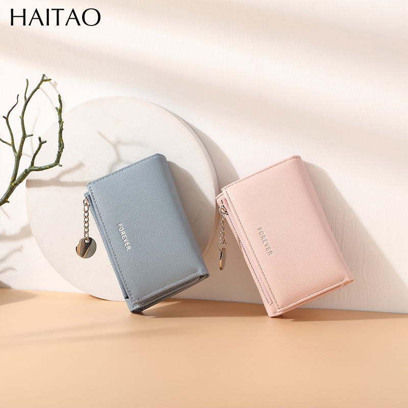 Nueva cartera para mujer, tarjetero japonés y coreano, tarjetero con tapa, color puro, monedero simple con cremallera cruzada, venta al por mayor