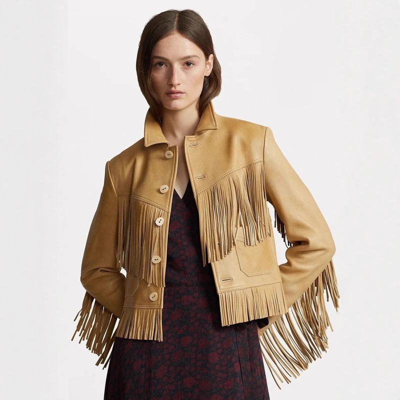 2025 Autumn New Brown European and American Style Suede Tassel Long Sleeve Cardigan Women's Jacket Cross-Border Women's Jacket