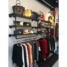 复古服装店展示货架上墙水管架童装店壁挂上墙架实木服装架子