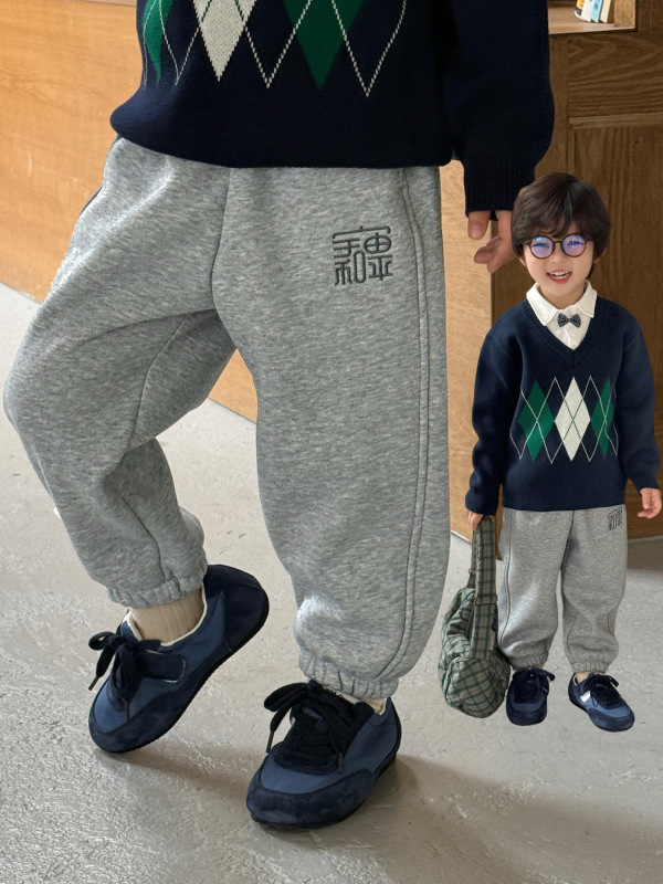 儿童秋冬加厚一体绒裤子2025秋冬新品男宝运动休闲卫裤宝宝束脚裤|undefined