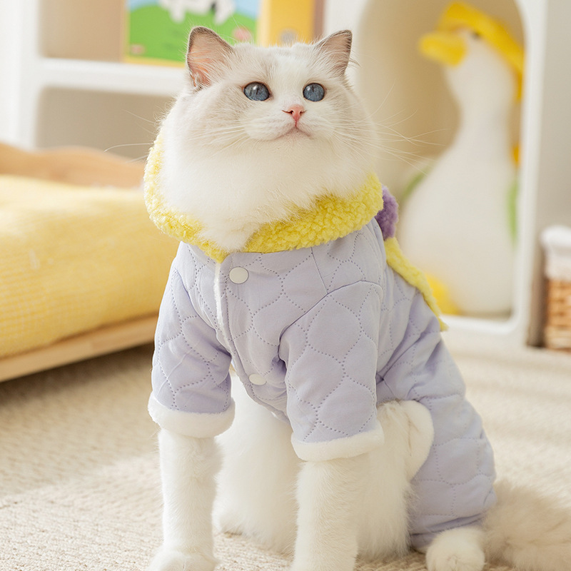 고양이 옷 가을, 겨울 두꺼운 누비 이불 주머니 견인 네 다리 면 옷 파란 고양이 새끼 고양이 털이없는 고양이 애완 동물 의류