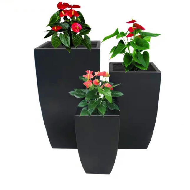 Interior y exterior FRP cuadrado vasijas de fibra de vidrio vasijas de fibra de vidrio vasijas de fibra de vidrio vasijas de flores comerciales