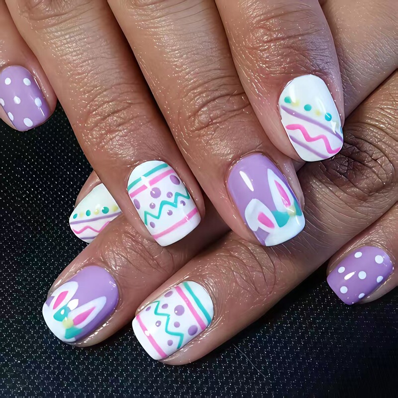 Cross-Border Easter Bunny Nail Art, Colorful Eggs, Wearable Nails, Polka Dots, Stripes, Bright Colors, Spring and Summer Fake Nails Cross-Border Easter Bunny Nail Art, Colorful Eggs, Wearable Nails, Polka Dots, Stripes, Bright Colors, Spring and Summer Fake Nails