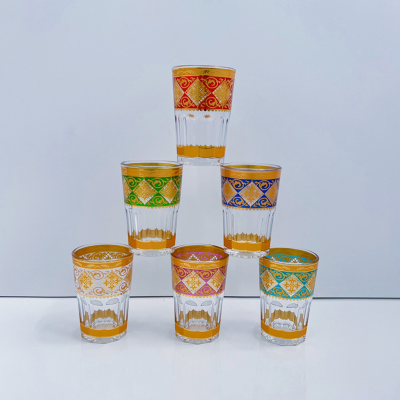 新款跨境6/12件套摩洛哥玻璃杯浮雕金刻花阿拉伯水杯Tea Glasses|undefined