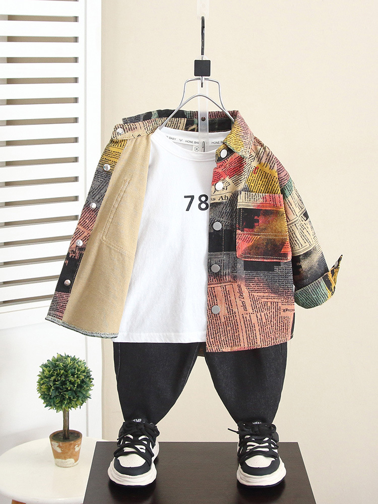 5957 ropa de otoño para niños camisa de calle frita 2024 primavera y otoño nuevo estilo bebé estilo occidental camisa coreana chaqueta de otoño para niños