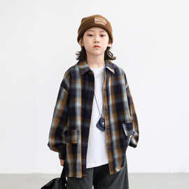 儿童装男童秋装格子衬衫2025新款春秋款中大童帅气秋季男孩衬衣潮