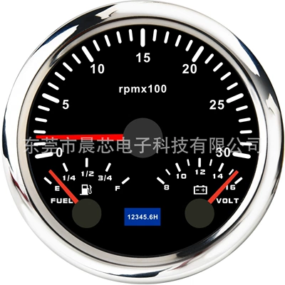85mm Waterproof Universal Rpm Tachometer Oil Level Voltage 8-16V Pointer Multi-Function Three-In-One Car Instrument (automobile instrument) - cx8291-black-plate-and-silver-cover-3k-speed-oil-level-voltage-8-16v