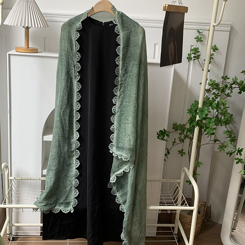 Bufanda Estilo coreano, primavera y otoño, nueva moda, color sólido, borde de encaje, cuello, bufanda larga, chal
