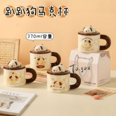 かわいい子犬セラミックマグカップ蓋付き朝食カップ牛乳カップオフィスカップカップルカップ卸売りギフトボックス