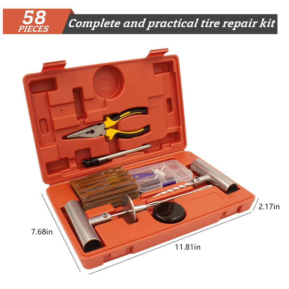 58-Piece Tire Repair Tool Set, Repair Box, Vacuum Tire Repair, Cross-Border Export, Portable