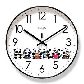 易普拉6709简约可爱清新挂钟客厅钟表熊猫北欧时钟静音扫秒石英钟
