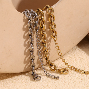 European and American Ins Fashion Simple Niche Design Popular Foot Accessories Stainless Steel Plated 14K Gold Rough Round Chain Anklet for Women