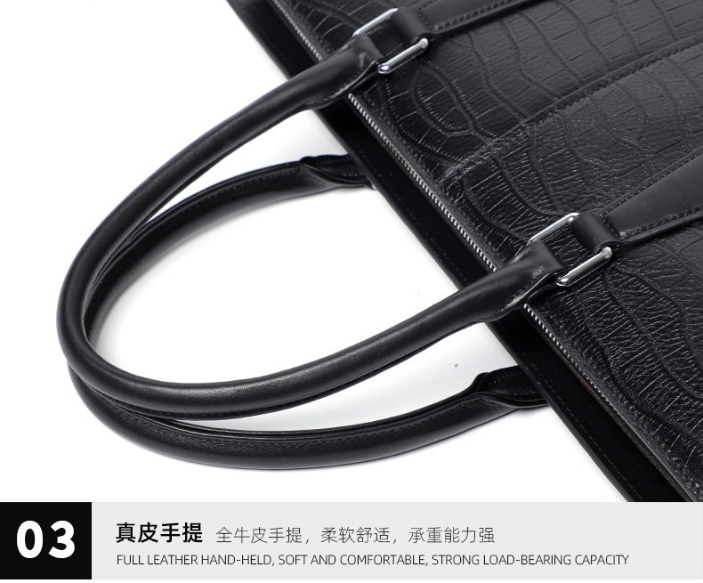 Túi xách nam da bò thật cao cấp dạng túi xách công sở đựng laptop 14 inch, chống nước — Màu đen chi tiết 23