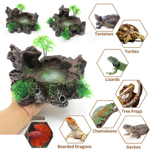 Fish Tank Landscaping Ornaments Simulated Flocking Resin Moss Basin Climbing Pet Animal Feeding Plate Escape Ornaments