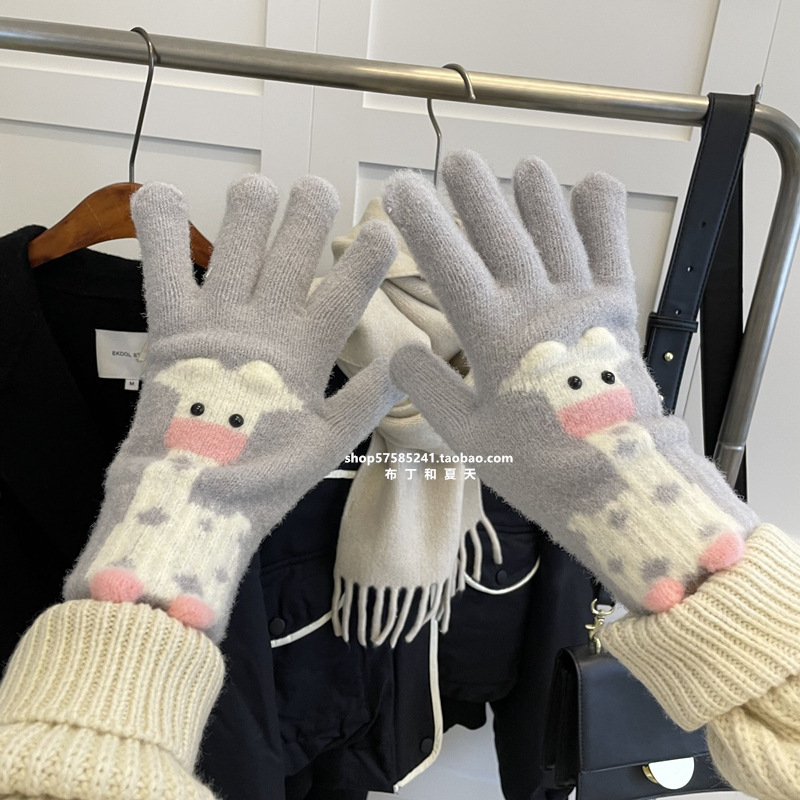 ins可爱雪人卡通手套女加绒保暖冬季五指可触屏分指骑车防风防寒|undefined