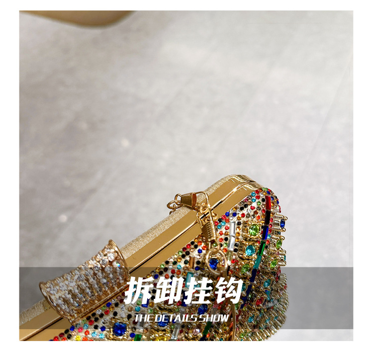 High-end evening dress, lady's water diamond clutch bag, diamond-encrusted bag, colorful diamond chain cheongsam bag, evening bag, women's handbag undefined