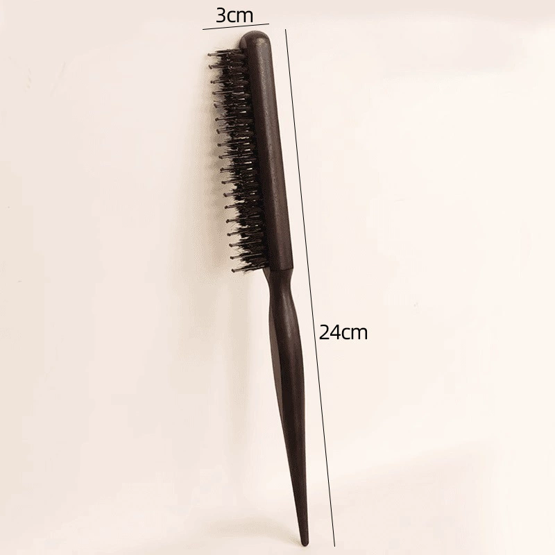 Comb Buckery three-row narrow-tooth boar-bristle comb with long tail handle, styling brush