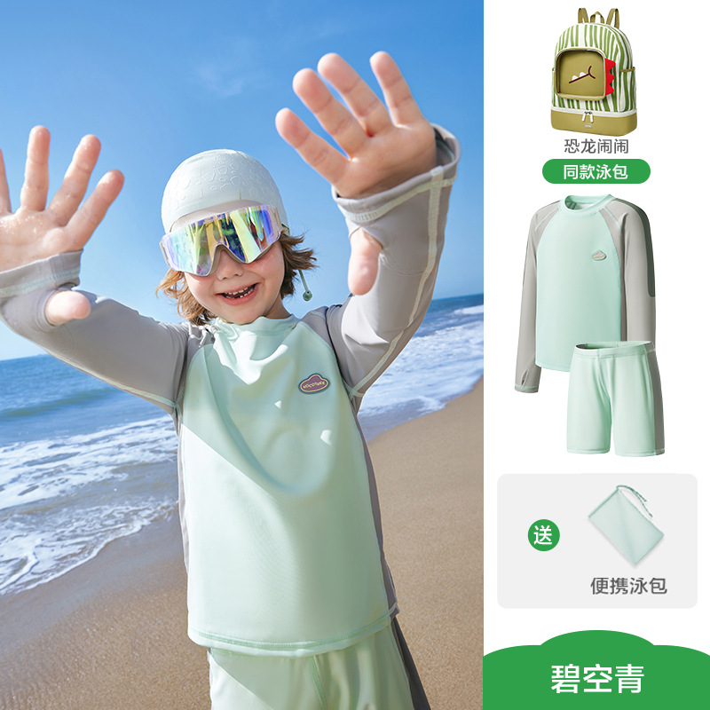 Traje de Baño Dos Piezas Manga Larga para Niños de Poliéster para Playa y Termas